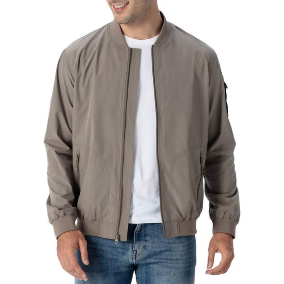 Men's 01 Khaki Bomber Jacket Causal Stylish Fashion Front Zippered Pockets
